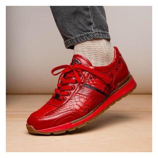 Marco Di Milano Brescia Men's Shoes Red Genuine Snake Skin / Calf-Skin Leather Sneakers (MDM1124)