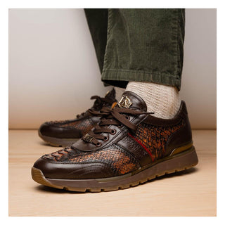 Marco Di Milano Brescia Men's Shoes Washed Cognac Genuine Snake Skin / Calf-Skin Leather Sneakers (MDM1124)