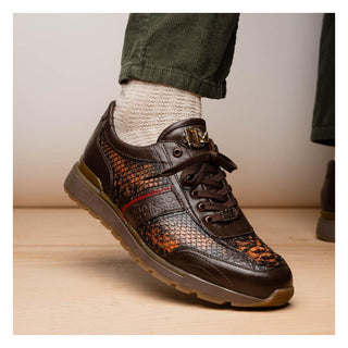 Marco Di Milano Brescia Men's Shoes Washed Cognac Genuine Snake Skin / Calf-Skin Leather Sneakers (MDM1124)