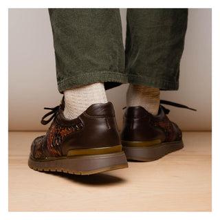 Marco Di Milano Brescia Men's Shoes Washed Cognac Genuine Snake Skin / Calf-Skin Leather Sneakers (MDM1124)