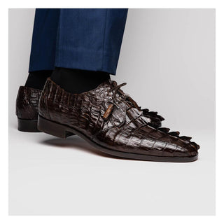 Marco Di Milano Cancun Men's Shoes Brown Exotic Hornback Crocodile Skin Derby (MDM1003)