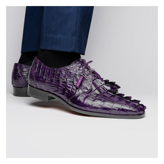 Marco Di Milano Cancun Men's Shoes Purple Exotic Hornback Crocodile Skin Derby (MDM1003)