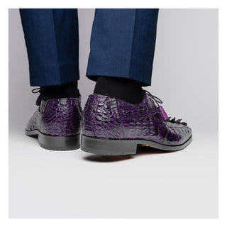 Marco Di Milano Cancun Men's Shoes Purple Exotic Hornback Crocodile Skin Derby (MDM1003)