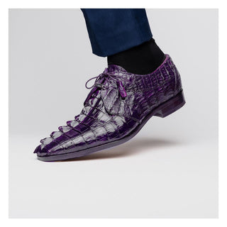 Marco Di Milano Cancun Men's Shoes Purple Exotic Hornback Crocodile Skin Derby (MDM1003)