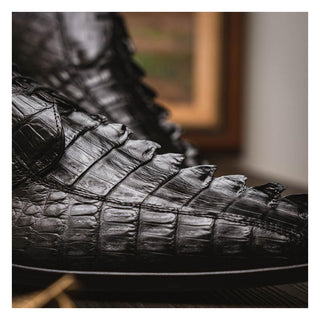 Marco Di Milano Cancun Men's Shoes Black Exotic Hornback Crocodile Skin Derby (MDM1003)