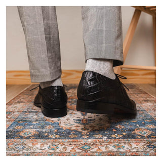 Marco Di Milano Cancun Men's Shoes Black Exotic Hornback Crocodile Skin Derby (MDM1003)