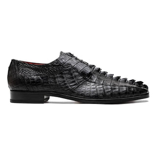 Marco Di Milano Cancun Men's Shoes Black Exotic Hornback Crocodile Skin Derby (MDM1003)