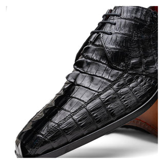 Marco Di Milano Cancun Men's Shoes Black Exotic Hornback Crocodile Skin Derby (MDM1003)