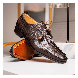 Marco Di Milano Cancun Men's Shoes Brown Exotic Hornback Crocodile Skin Derby (MDM1003)