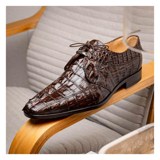 Marco Di Milano Cancun Men's Shoes Brown Exotic Hornback Crocodile Skin Derby (MDM1003)