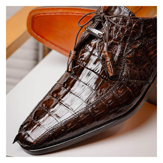 Marco Di Milano Cancun Men's Shoes Brown Exotic Hornback Crocodile Skin Derby (MDM1003)