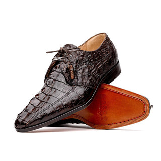 Marco Di Milano Cancun Men's Shoes Brown Exotic Hornback Crocodile Skin Derby (MDM1003)