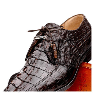 Marco Di Milano Cancun Men's Shoes Brown Exotic Hornback Crocodile Skin Derby (MDM1003)