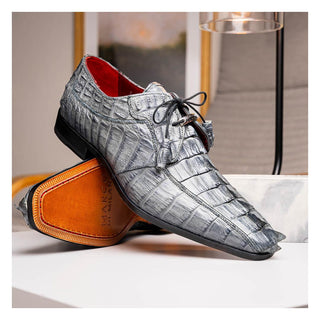 Marco Di Milano Cancun Men's Shoes Gray Exotic Hornback Crocodile Skin Derby (MDM1003)