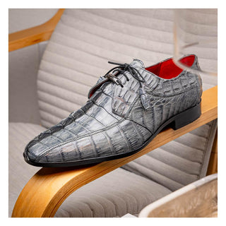 Marco Di Milano Cancun Men's Shoes Gray Exotic Hornback Crocodile Skin Derby (MDM1003)