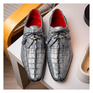 Marco Di Milano Cancun Men's Shoes Gray Exotic Hornback Crocodile Skin Derby (MDM1003)