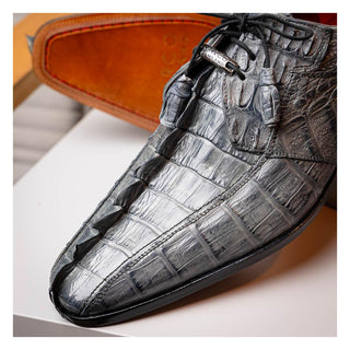 Marco Di Milano Cancun Men's Shoes Gray Exotic Hornback Crocodile Skin Derby (MDM1003)