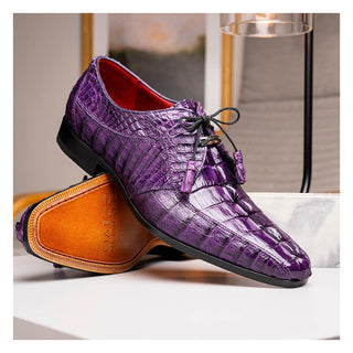 Marco Di Milano Cancun Men's Shoes Purple Exotic Hornback Crocodile Skin Derby (MDM1003)
