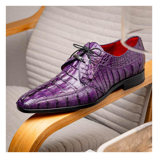 Marco Di Milano Cancun Men's Shoes Purple Exotic Hornback Crocodile Skin Derby (MDM1003)