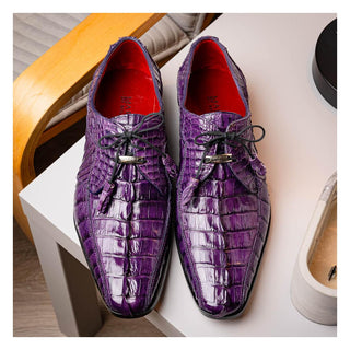 Marco Di Milano Cancun Men's Shoes Purple Exotic Hornback Crocodile Skin Derby (MDM1003)