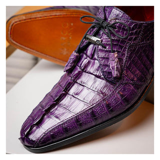 Marco Di Milano Cancun Men's Shoes Purple Exotic Hornback Crocodile Skin Derby (MDM1003)