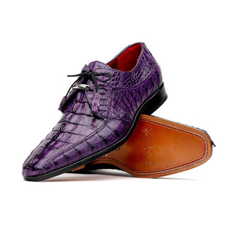 Marco Di Milano Cancun Men's Shoes Purple Exotic Hornback Crocodile Skin Derby (MDM1003)