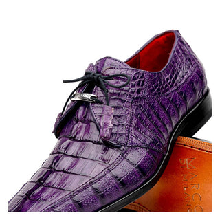 Marco Di Milano Cancun Men's Shoes Purple Exotic Hornback Crocodile Skin Derby (MDM1003)