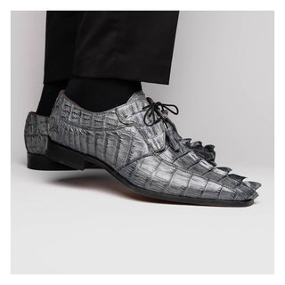 Marco Di Milano Cancun Men's Shoes Gray Exotic Hornback Crocodile Skin Derby (MDM1003)