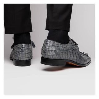 Marco Di Milano Cancun Men's Shoes Gray Exotic Hornback Crocodile Skin Derby (MDM1003)