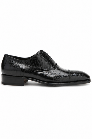 Caporicci Style 1102 Black Alligator Cap-Toe Oxford, right-facing outer-side view
