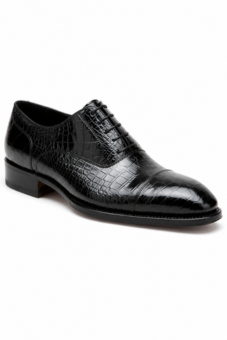 Caporicci Style 1102 Black Alligator Cap-Toe Oxford, three-quarter view
