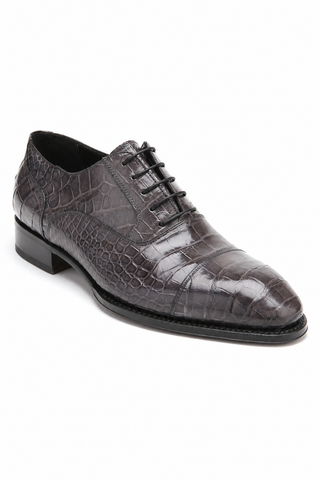 Caporicci Style 1102 Gray Alligator Cap-Toe Oxford, three-quarter view