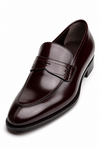 Caporicci Style 1205 Brown Calfskin Penny Loafer, penny strap and apron detail
