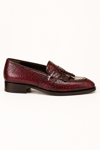 Caporicci Style 1415 Burgundy alligator fringe loafer, right-facing outer-side view