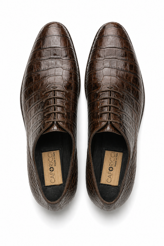 Caporicci Gregory 2542 Alligator Wholecut Oxford Brown, top pair and Caporicci insole view