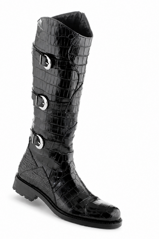 Caporicci Style 572 black genuine alligator boot, outer side product view