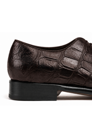Caporicci Style 5952 Chestnut genuine alligator oxford, lateral heel detail