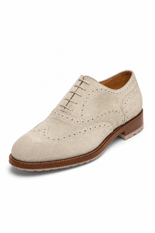 Caporicci 921 Suede Wingtip Oxford Beige, three-quarter view
