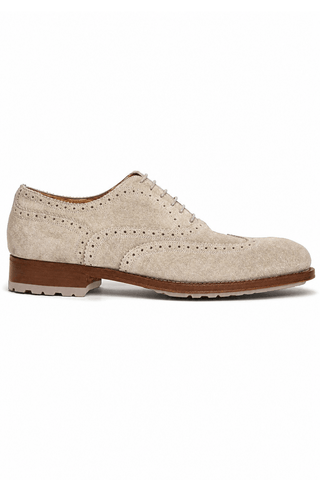Caporicci 921 Suede Wingtip Oxford Beige, right-facing outer-side view