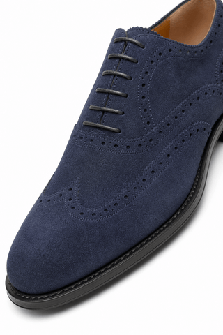 Caporicci 921 Suede Wingtip Oxford Blue, suede and brogue detail