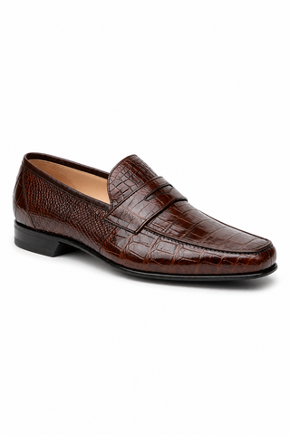 Caporicci 9961 Alligator Penny Loafer Brown, three-quarter view