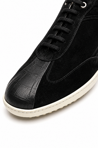 Caporicci Los Angeles Sneaker Black, suede and crocodile toe detail