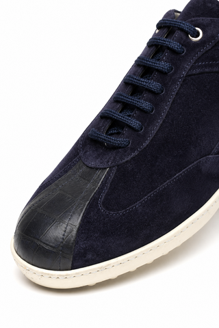 Caporicci Los Angeles Sneaker Blue, suede and crocodile toe detail
