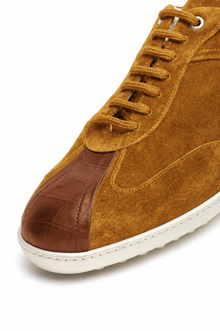 Caporicci Los Angeles Sneaker Camel, suede and crocodile toe detail