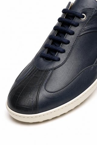 Caporicci Los Angeles Sneaker Navy, leather and crocodile toe detail