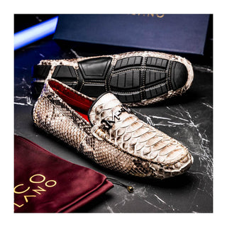 Marco Di Milano Capri Men's Shoes Natural Exotic Python Skin Horse-Bit Loafer (MDM1241)