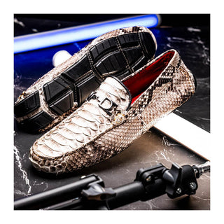 Marco Di Milano Capri Men's Shoes Natural Exotic Python Skin Horse-Bit Loafer (MDM1241)