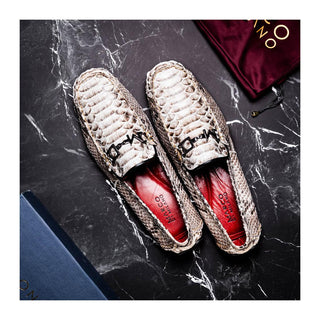 Marco Di Milano Capri Men's Shoes Natural Exotic Python Skin Horse-Bit Loafer (MDM1241)