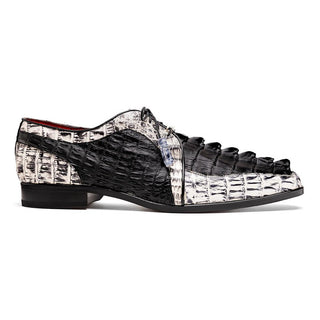 Marco Di Milano Caribe Men's Shoes Black & Newspaper Genuine Hornback Caiman Crocodile Derby (MDM1118)