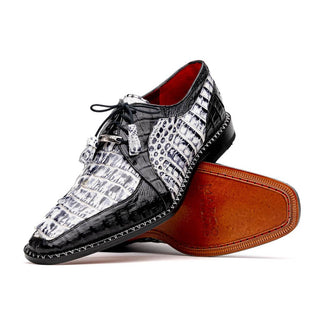 Marco Di Milano Caribe Men's Shoes Newspaper & Black Genuine Hornback Caiman Crocodile Derby (MDM1118)